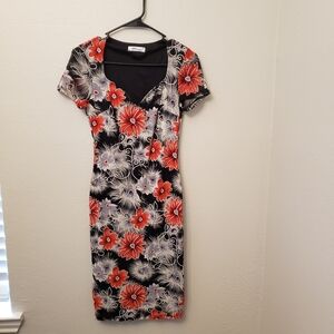 VfEmage Black Dress with Red and White Floral Design